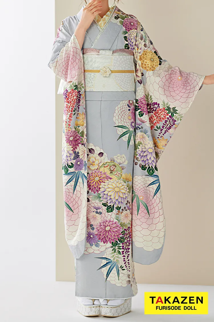 くすみカラー古典　グレー/ニュアンスカラー　菊柄　清楚　大人っぽい　上品　統一感のある着こなし　25022