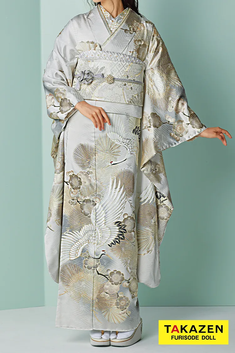 くすみカラーエレガント　グレー/ニュアンスカラー　鶴柄/針松柄　大人っぽい　綺麗　ワントーンコーデ　25024