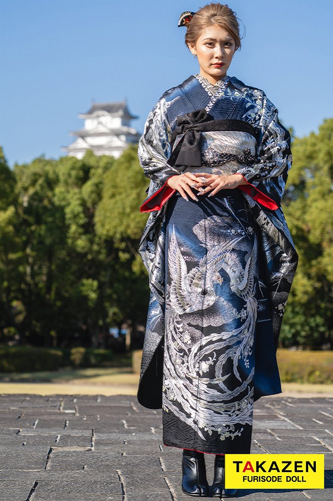 ジャパンモード　黒/シルバー(銀色)　鳳凰柄　ギャル　高級金彩刺繍　カッコイイ　桂由美プレミアム振袖　G61