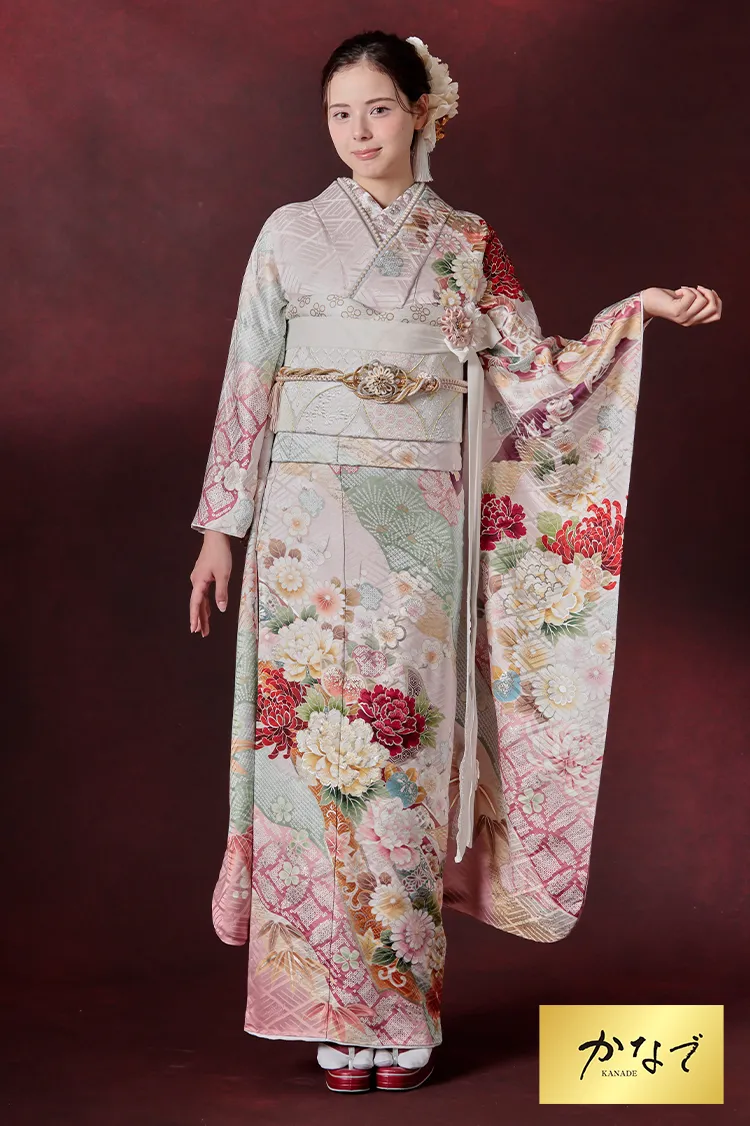 正統派古典　ピンク　牡丹柄　はんなり　上品　大人っぽい和柄　かわいらしいネットレンタル　　K1284