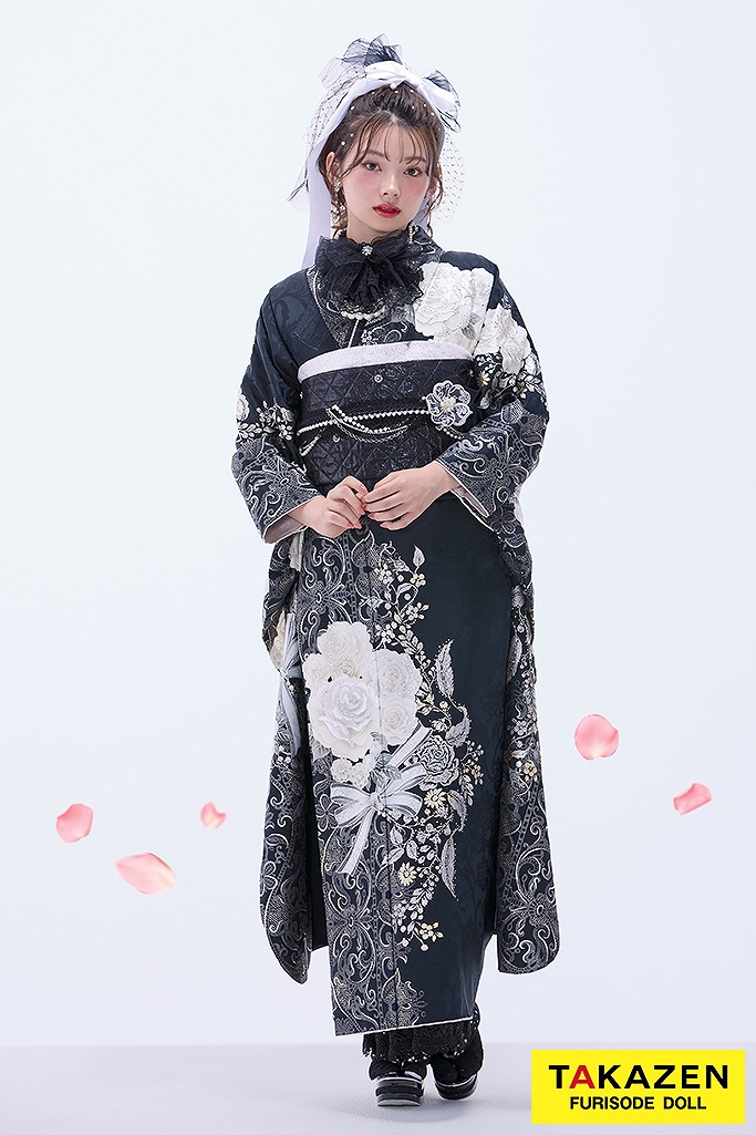 ヘップバーンローズ　黒/白　バラ柄/リボン柄　エレガント　かわいい　ドレッシー　レースインナー/リボンコーデ　南琴奈　キラキラスワロフスキー付きネットレンタル　　26010