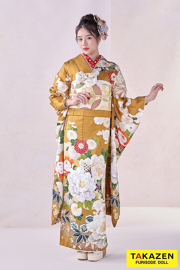 正統派古典　からし/マスタード　牡丹柄/大柄　トレンド　上品　綺麗　高身長さんにおすすめ　天翔天音　26021