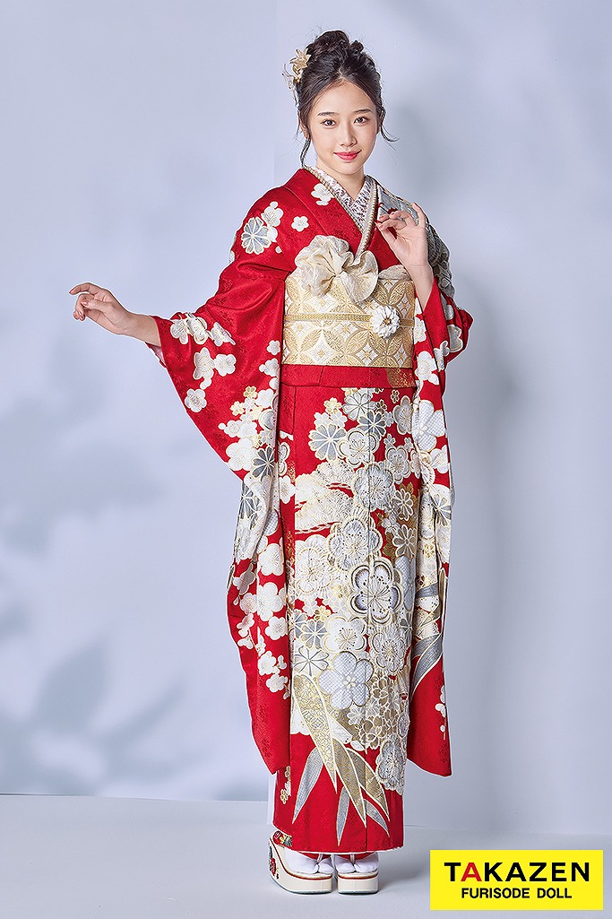 最高級古典柄振袖　関芳/最高級金彩刺繍絞り友禅　赤　おしとやか　上品　かわいい振袖　天翔天音 26038
