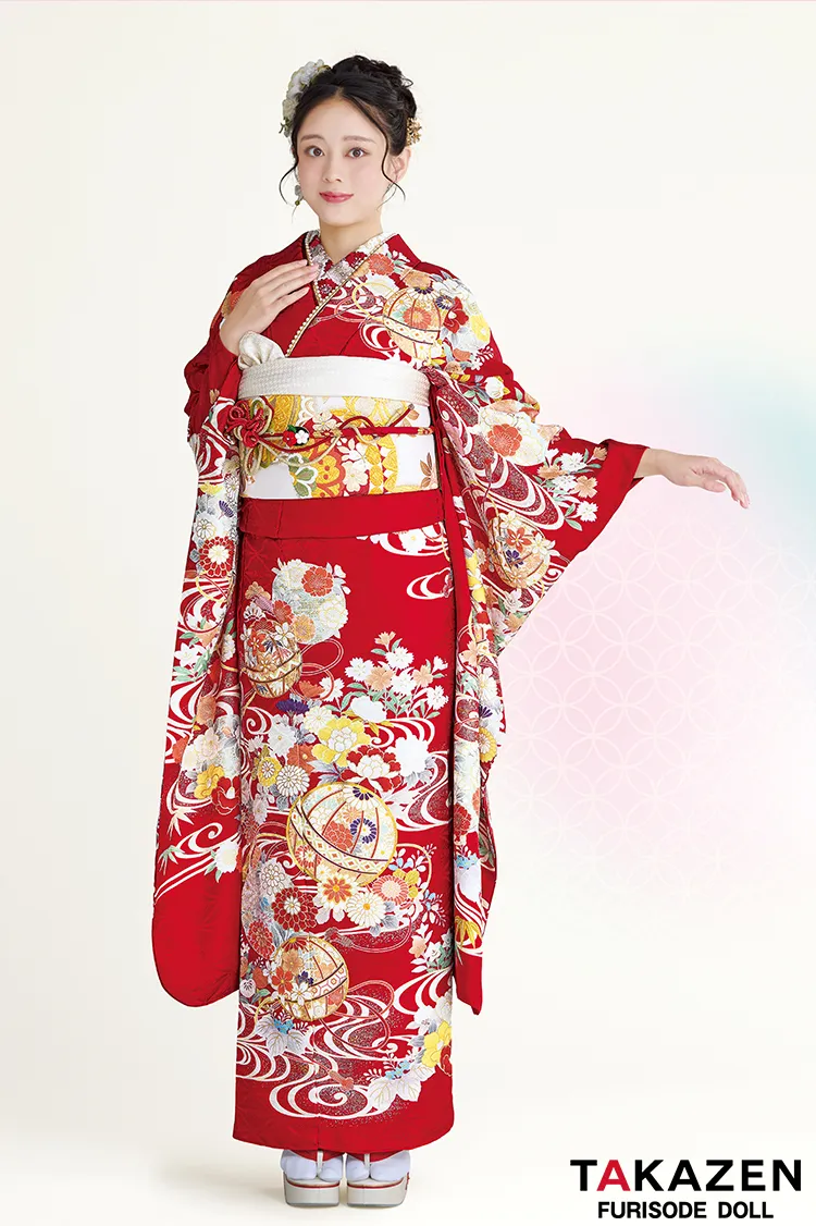 最新作正統派古典　ピンク　鞠柄/流水模様　王道　かわいい　はんなり　上品　きれいめ　清楚　FURISODE DOLLオリジナルカラー振袖ネットレンタル　佐藤不二子　27021