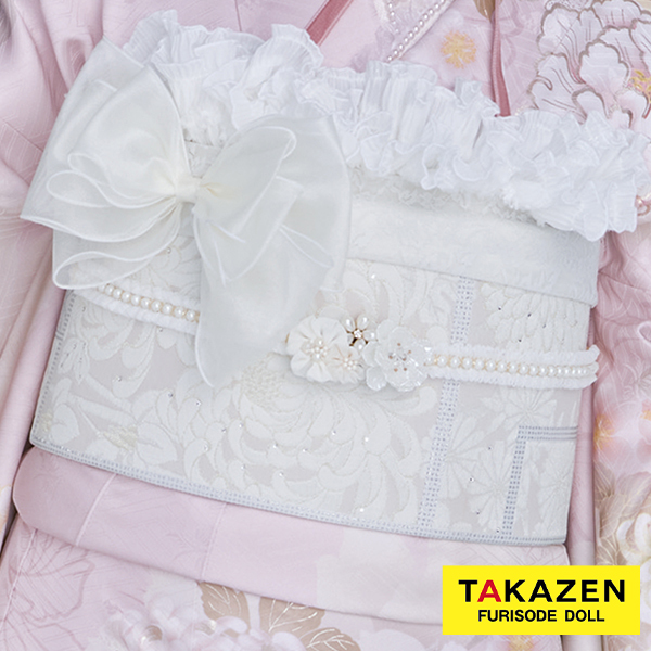 フリルとお花のおしゃれな帯締め　白　花飾り付き　パール　フリル　かわいい　帯締め58