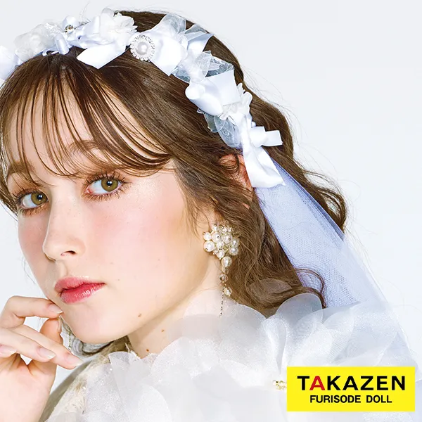 ベール付きヘッドドレス　ホワイト/白　洋風　おしゃれ　カチューシャ　チュール　姫系　リボン　お花　order56