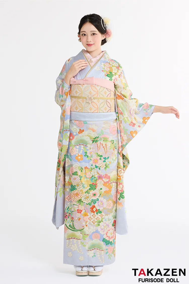 最新作高級古典　赤/赤地　御所車/雲取　吉澤織物　吉祥の晴れ着田中優子の世界　かわいい　はんなり　綺麗　上品な振袖ネットレンタル　佐藤不二子　27042