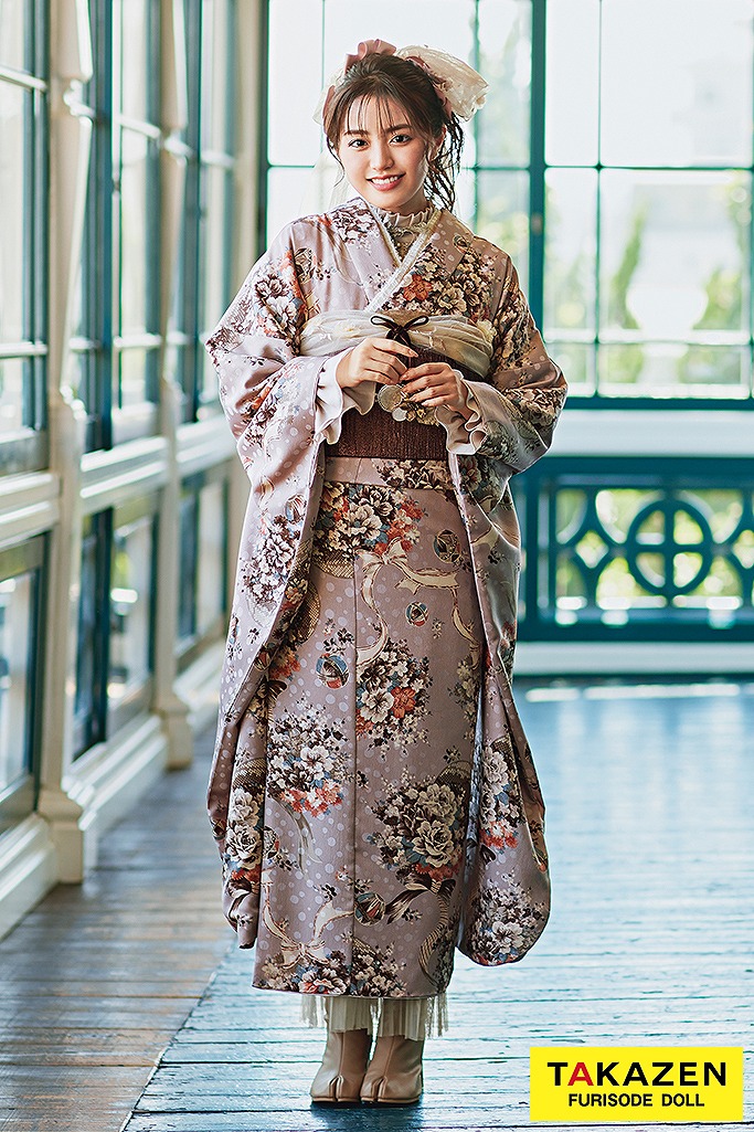 くすみカラーレトロ　ダスティーピンク　リボン柄/ブーケ柄　アンティーク調　フレンチガーリー　足袋ブーツ/レースインナーコーデ　香音ちゃん　25011