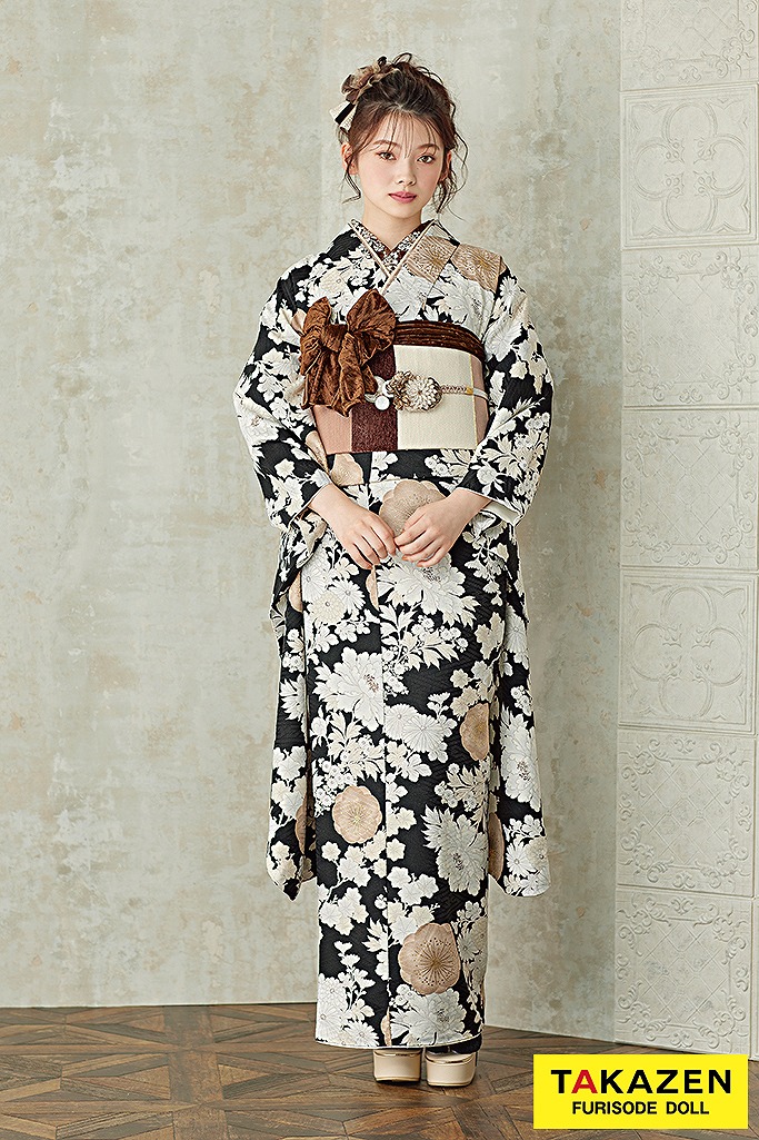 くすみカラーレトロ　黒/ベージュ　梅柄/和柄　大人っぽい　落ち着いた　大正ロマン　アンティーク調　南琴奈　25015
