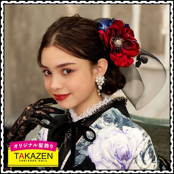 豪華カッコイイ髪飾り通販(派手可愛い)　個性的レトロ系大きいチュール　赤/黒