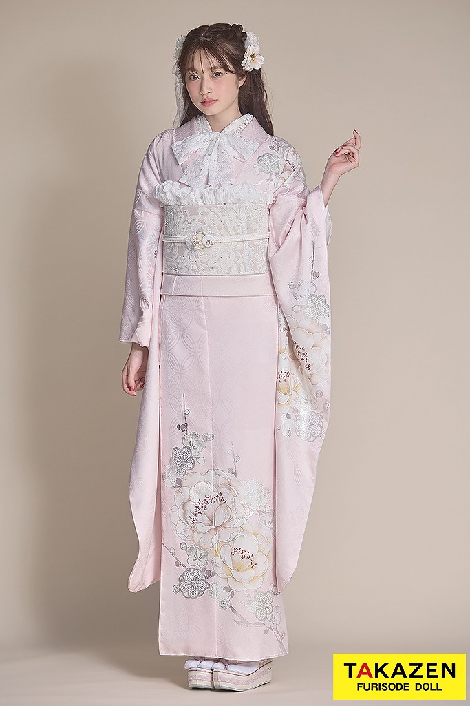 くすみカラー古典　ピンク/ミスティピンク　牡丹柄　シンプル　ワンポイント　かわいい　おしゃれ　統一感のある着こなし　葛西杏也菜　 26062