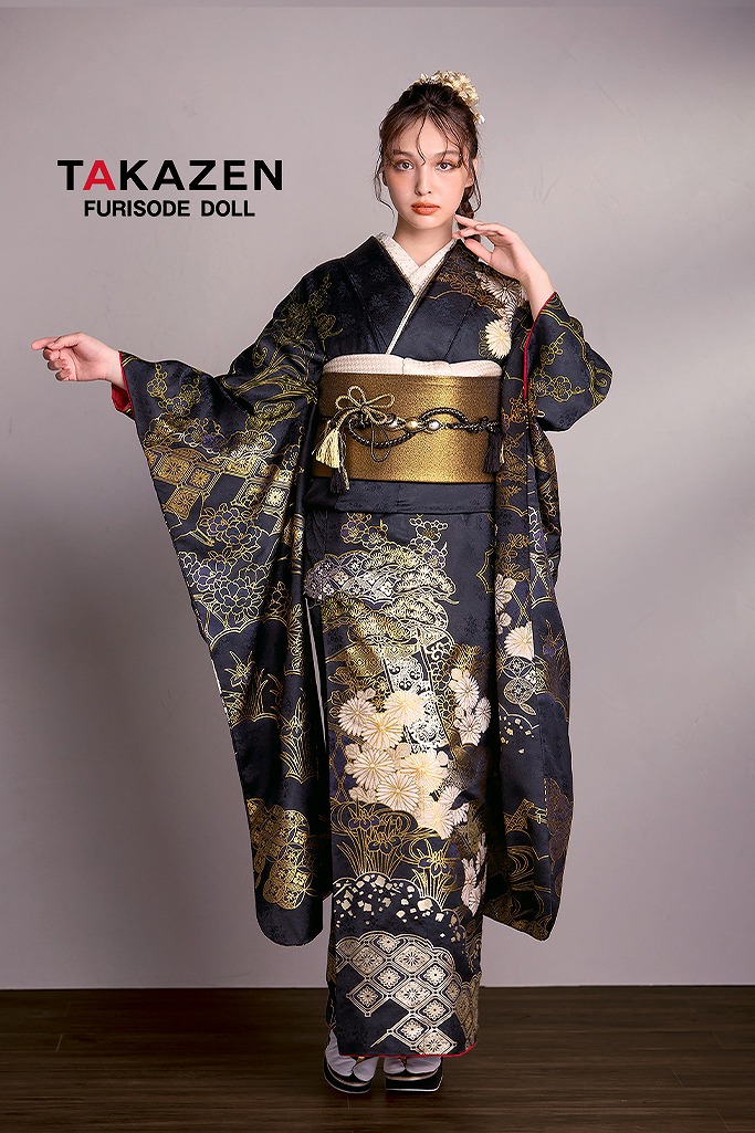 ビンテージスタイル　黒金　和柄　渋い　大人っぽい　クール　かっこいい振袖　かぶらない　香川るな　26066