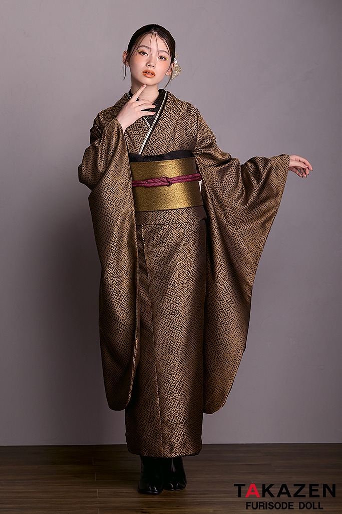 ヴィンテージスタイル　ゴールド/金　パイソン　かっこいい　誰ともかぶらない　珍しい振袖　シック　ブーツスタイル　南琴奈　26069