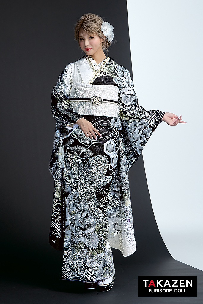 ジャパンモード　シルバー/黒　鯉柄/和柄　いかつい　渋い　派手　1番目立つ　キラキラスワロフスキー　ギャル　花魁風　今井アンジェリカ　25082