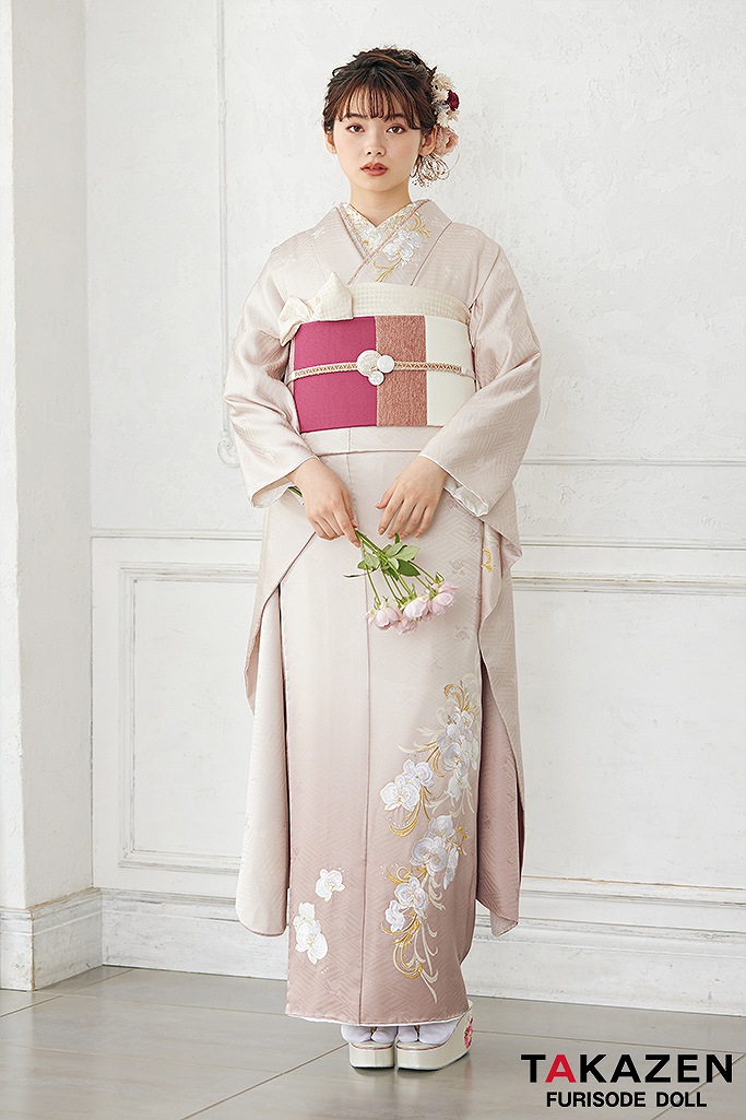 くすみカラー古典　薄ピンク/パステルカラー　淡い色　グラデーション　シンプル　柄少なめ振袖　ダスティーカラー　オフカラー　南琴奈　24025