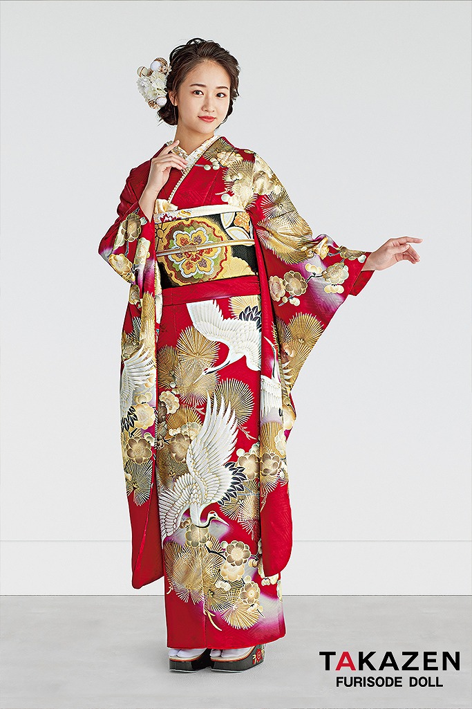 正統派古典　赤/金　鶴柄/針松柄　豪華　華やか　綺麗　クラシカル　金彩京友禅　天翔愛　25061