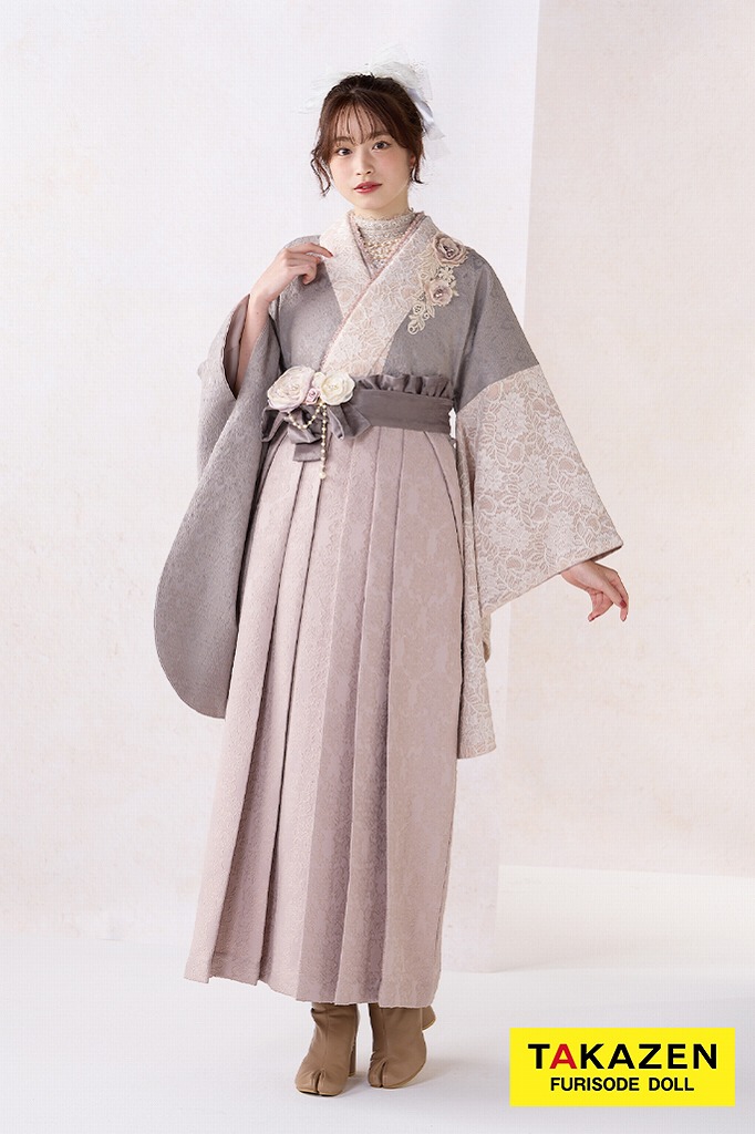 くすみカラーガーリー　グレー/ニュアンスカラー　立体花　レース生地　人とかぶらない　かわいい　葛西杏也菜　R26012