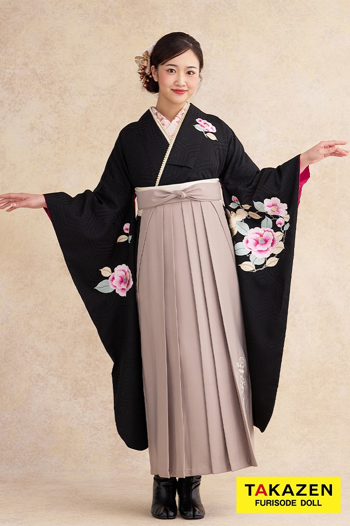 正統派古典　黒　椿刺繍　シンプル　大人っぽい　アンティーク調　レトロモダン　ブーツスタイル　天翔愛　R26004