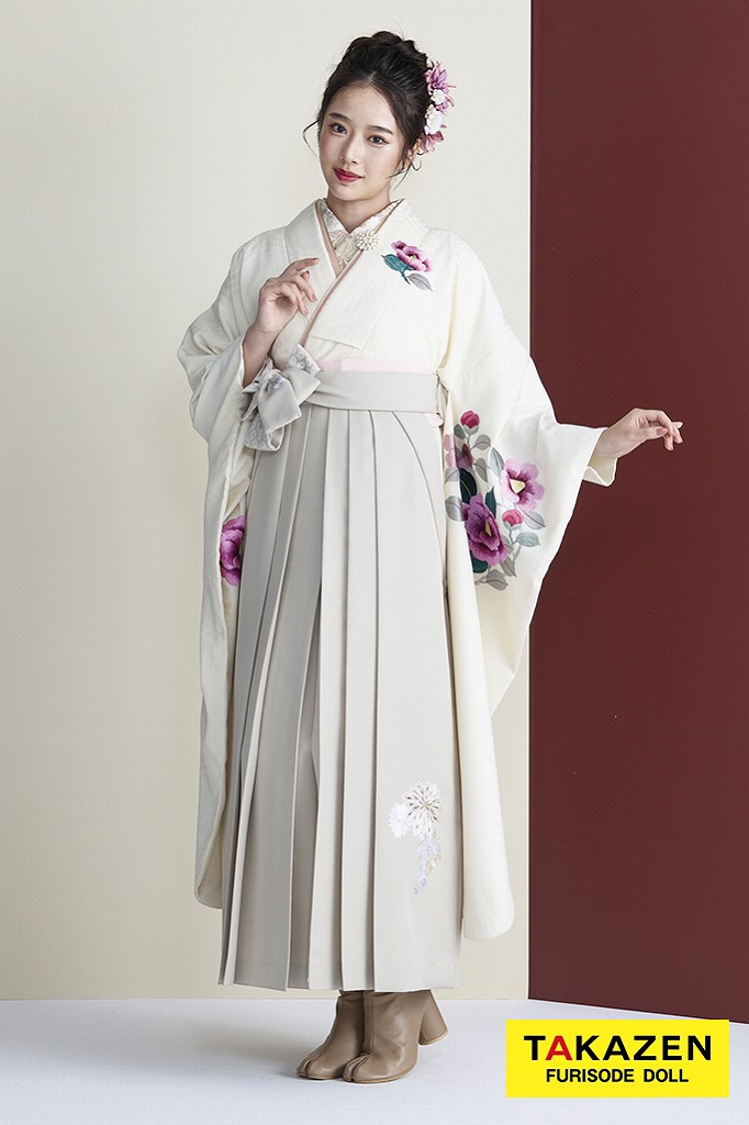 正統派古典　白/アイボリー　椿柄刺繍　シンプル　すっきり　ワンポイント　清楚　綺麗　天翔天音　R26005