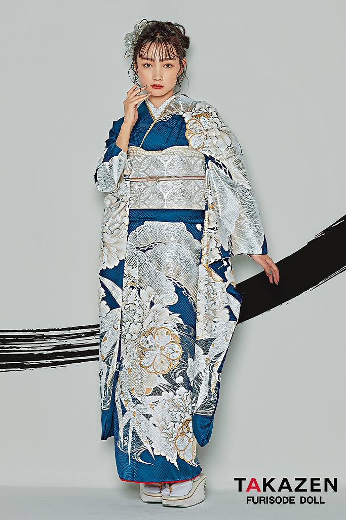 粋古典　ターコイズブルー/青/白　吉祥文様/流水模様　クール　寒色系　シック　新野尾七奈　25074