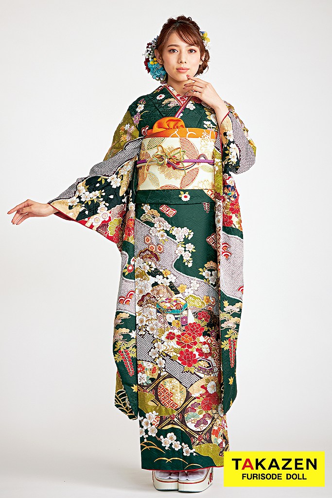 正統派古典　緑/グリーン　貝桶柄/絞り/柄小さい　はんなり　晴れ着ネットレンタル　大人っぽい　24050