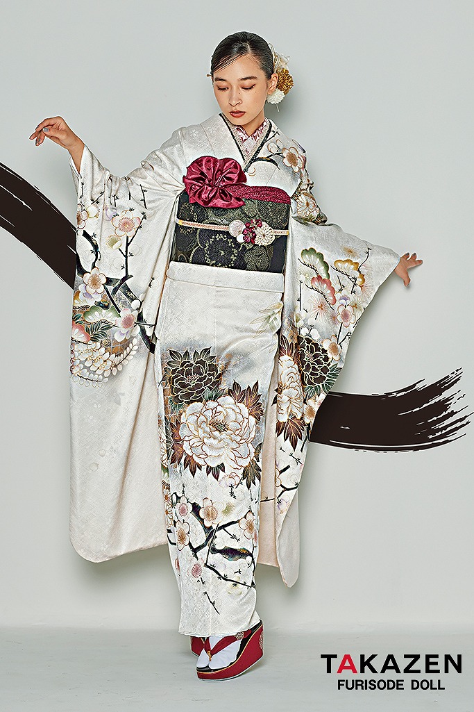 粋古典　アイボリー/白ベース　和柄/牡丹柄　シック　シンプル　かっこいい　弓ライカ　25078