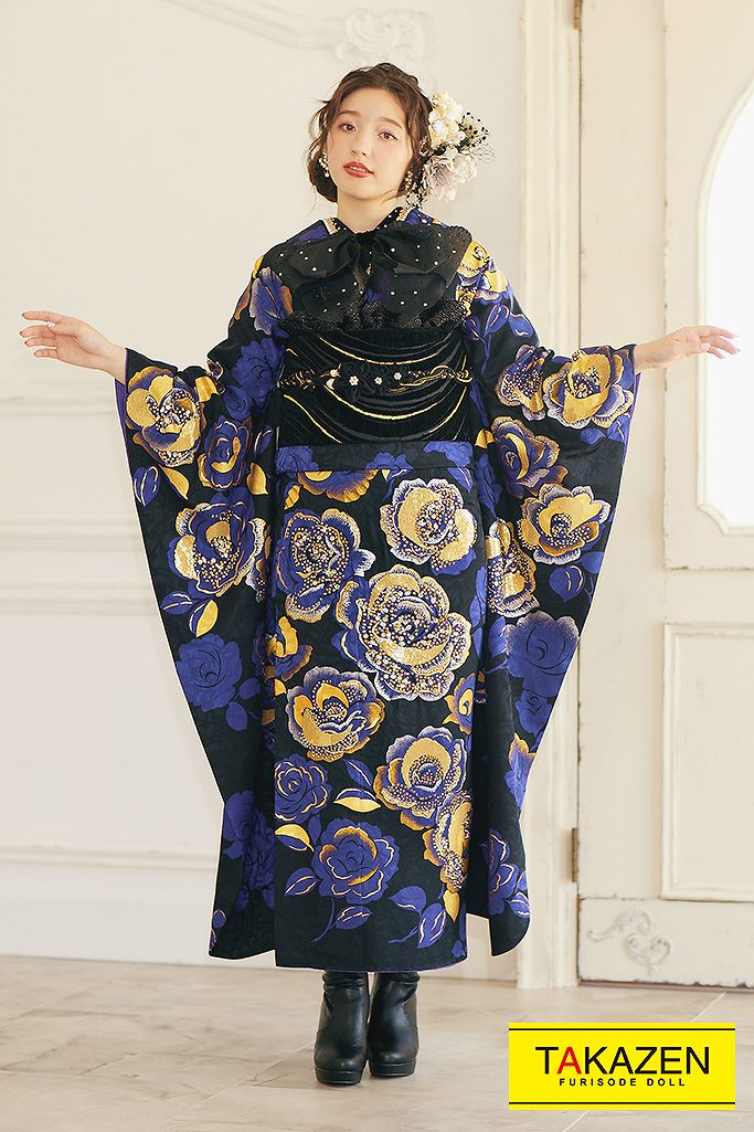 高級 振袖 バラ柄