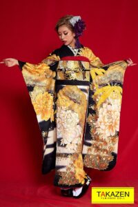 かっこいい 振袖 成人式 黄色 派手 目立つ 松柄 渋い 花魁風