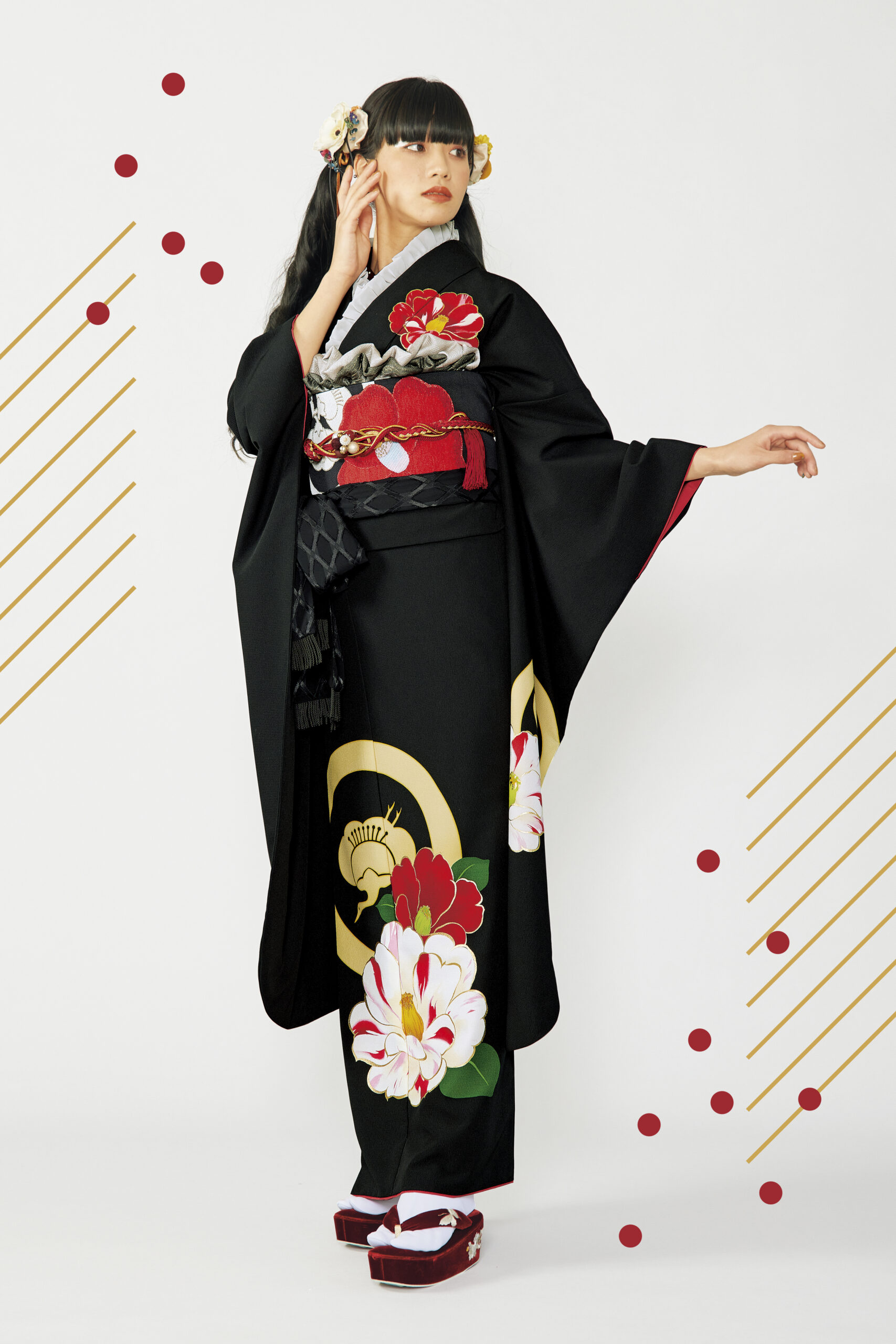 成人式 振袖 ネットレンタル レトロ 黒