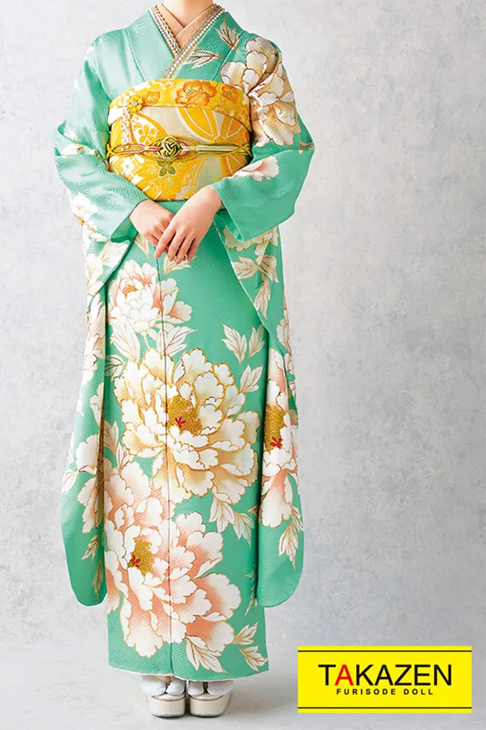 振袖ネットレンタル 結婚式 ご参列 ゲスト ミントグリーン ボタン柄