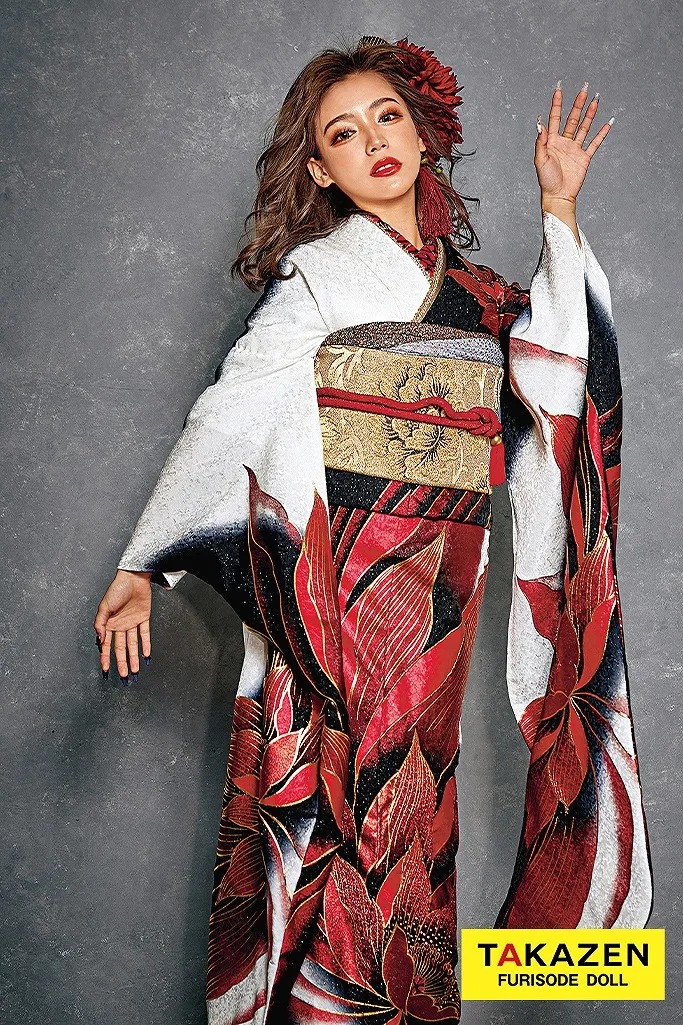 振袖 ネットレンタル 最新作モード 赤/黒/白 大柄/蓮柄 目立つ グラマラス ギャル振袖ネットレンタル 派手 かっこいい キラキラスワロフスキー付き