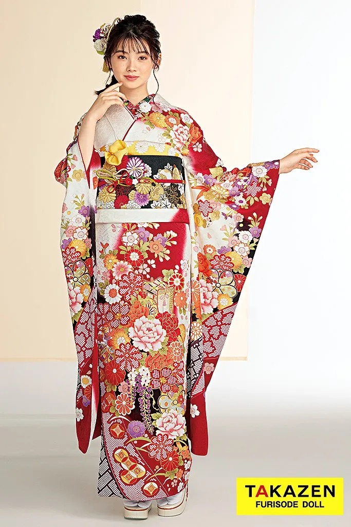 振袖 ネットレンタル 結婚式 ご参列 ゲスト 赤 黒 古典柄 伝統的