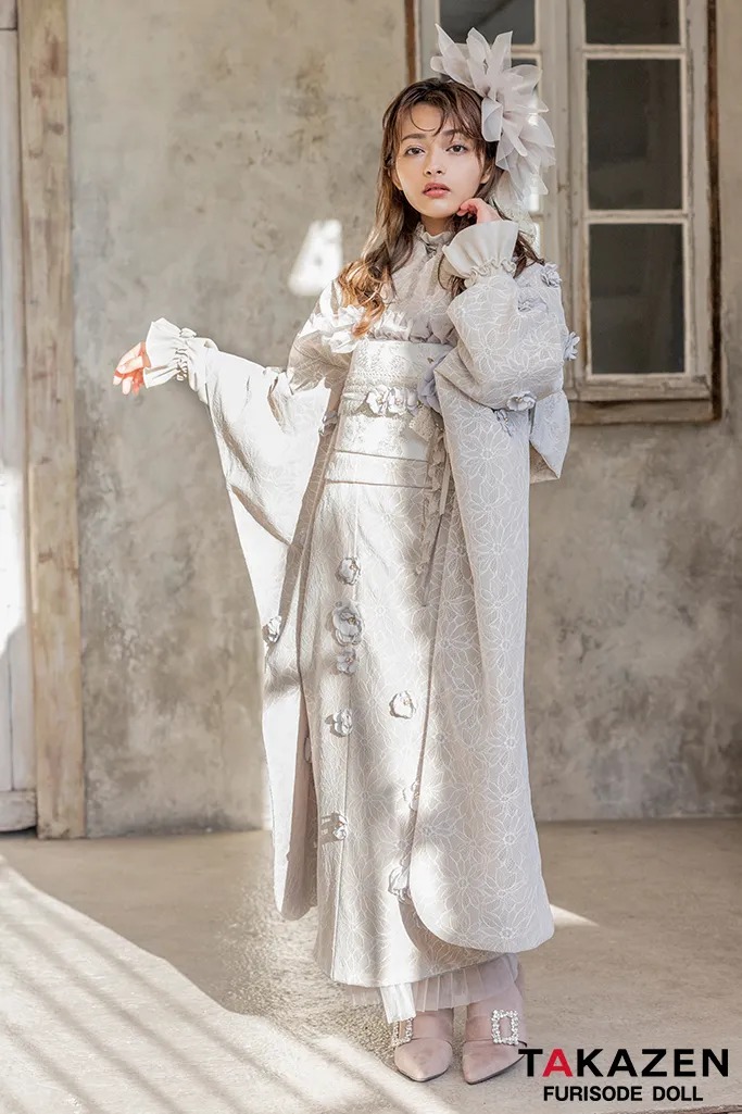 振袖 ネットレンタル オフカラー 立体花 新作 オリジナル