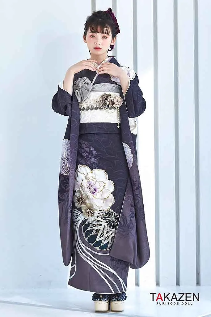 振袖 ネットレンタル エレガント くすみカラー グレージュ 大柄