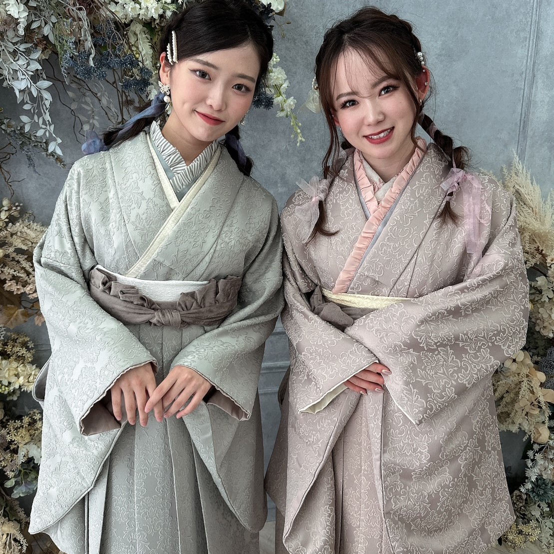 袴 ネットレンタル 安い お得 かわいい 双子コーデ くすみカラー