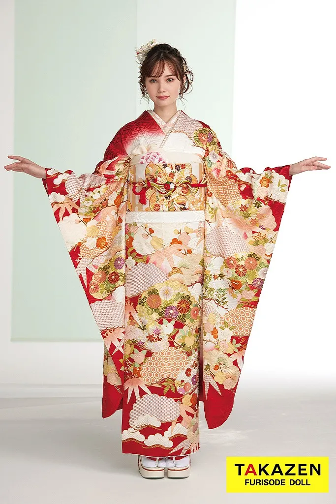 振袖ネットレンタル 古典 赤 可愛い