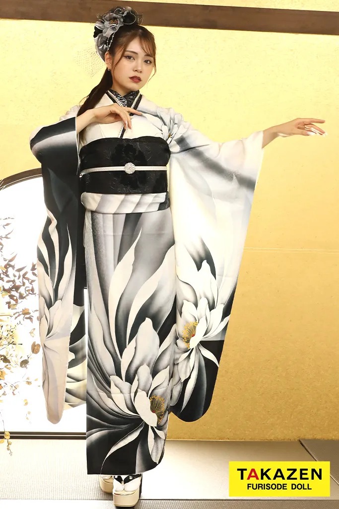 振袖 ネットレンタル 派手 セール 白黒
