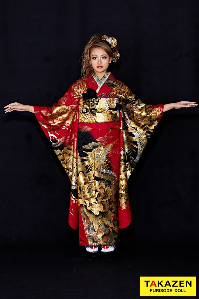 振袖 ネットレンタル 派手 龍柄 赤黒