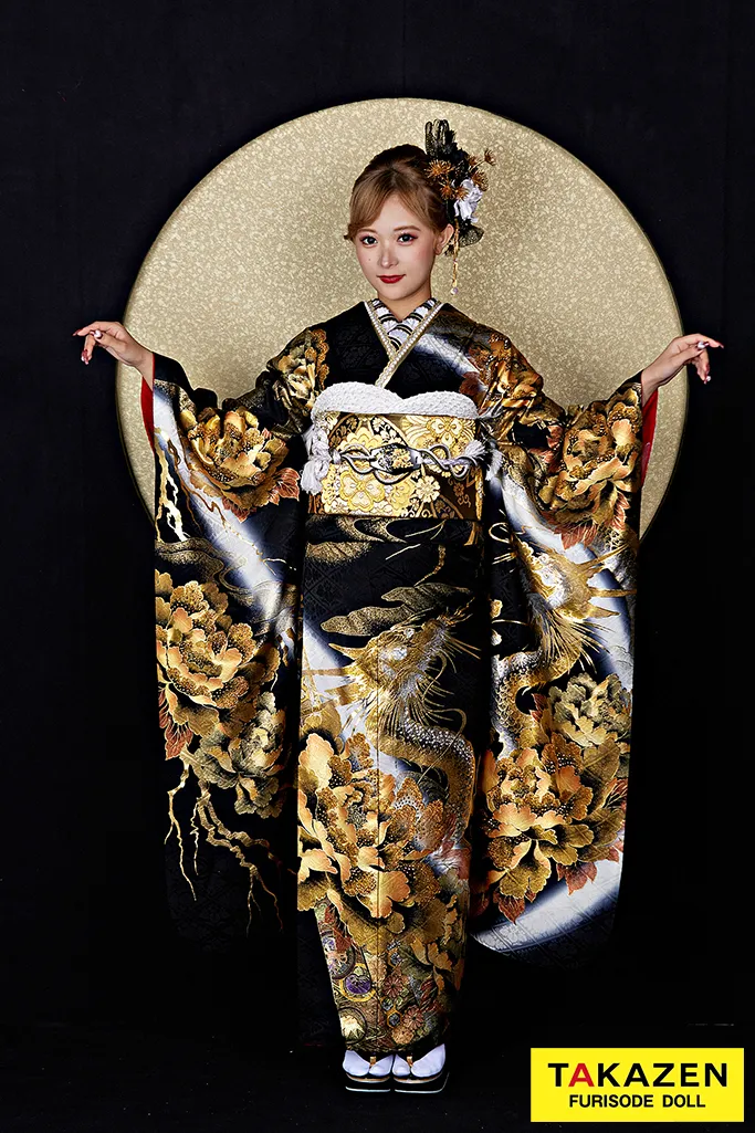 振袖 ネットレンタル 派手 龍柄 赤黒振袖 ネットレンタル 派手 龍柄 黒 金