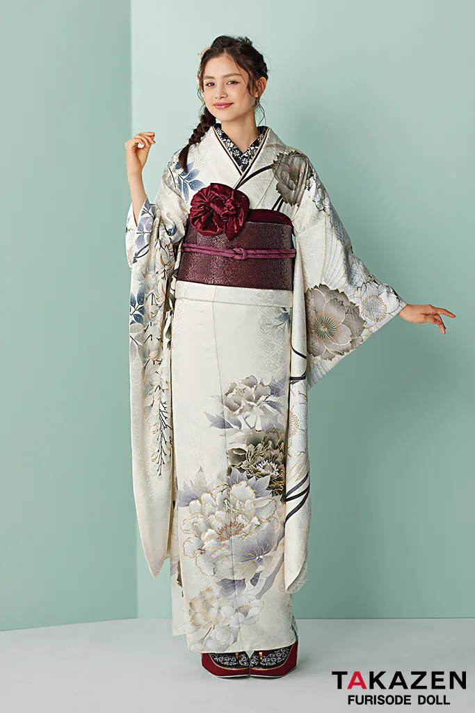 振袖 成人式 レンタル くすみカラー シンプル 白 大人っぽい 上品 古典柄