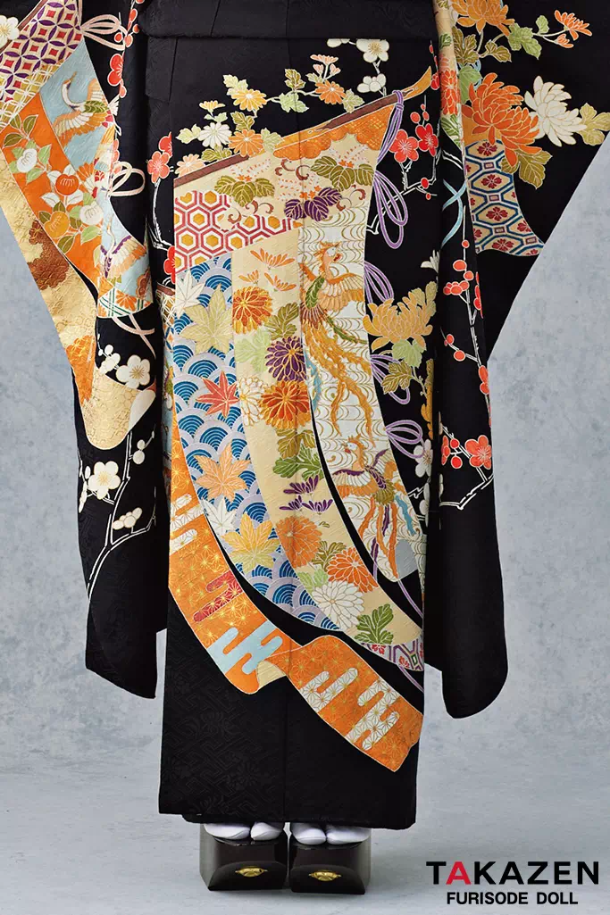 千總/最高級金彩刺繍手描京友禅 黒/金 ネットレンタル 外商向け
