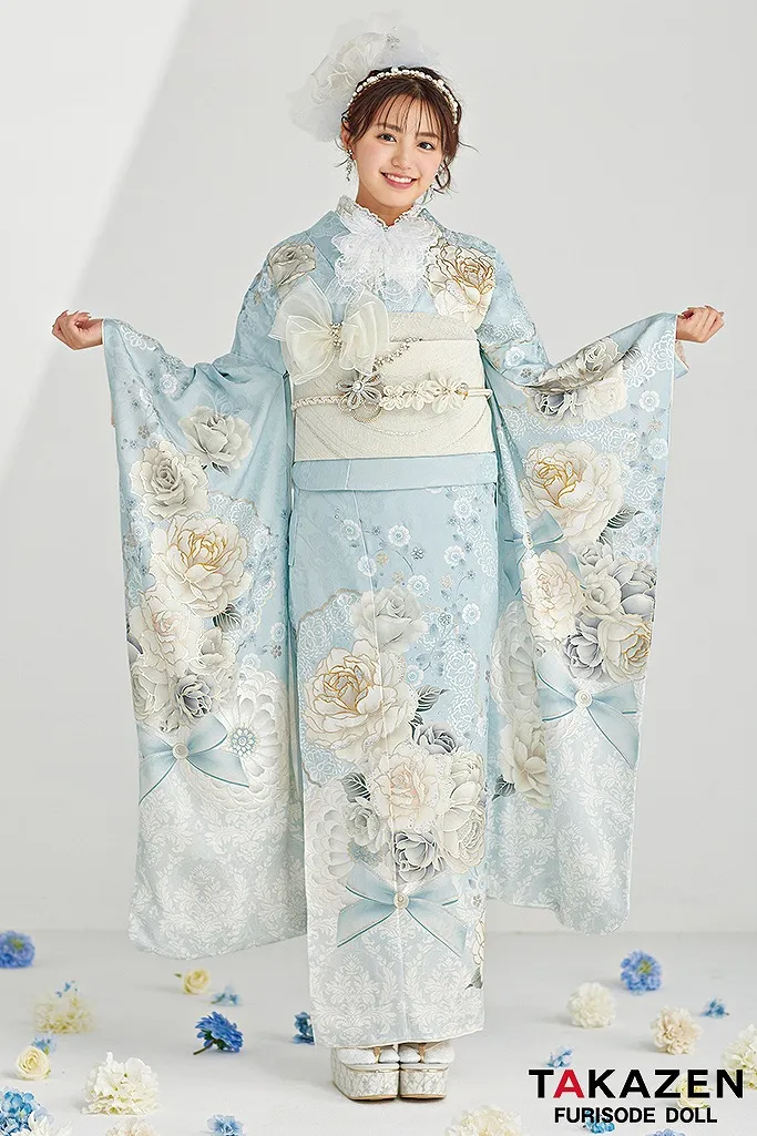 成人式　振袖　ネットレンタル　水色　コスメカラー　香音ちゃん　ジルスチュアート