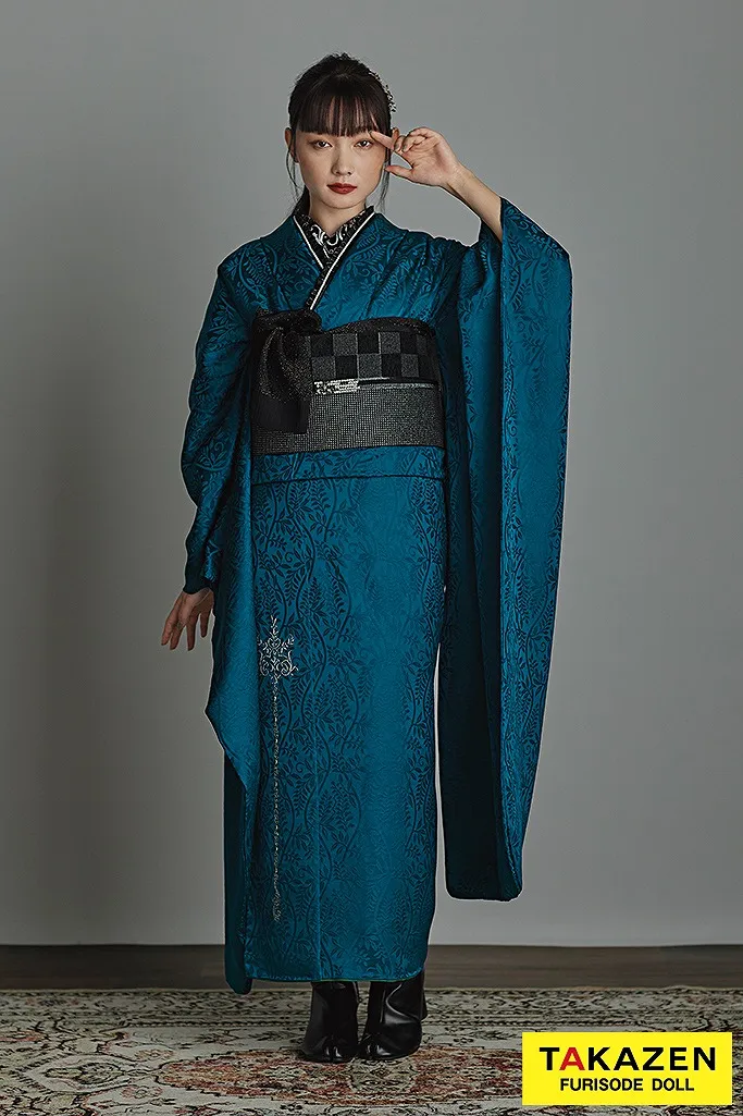 成人式 振袖 ネットレンタル 青 ブーツスタイル かっこいい 新野尾七奈