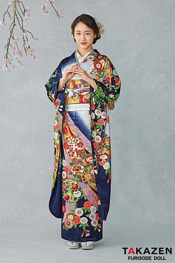 成人式 振袖 ネットレンタル 古典 高級感 紺色 上品 天翔愛