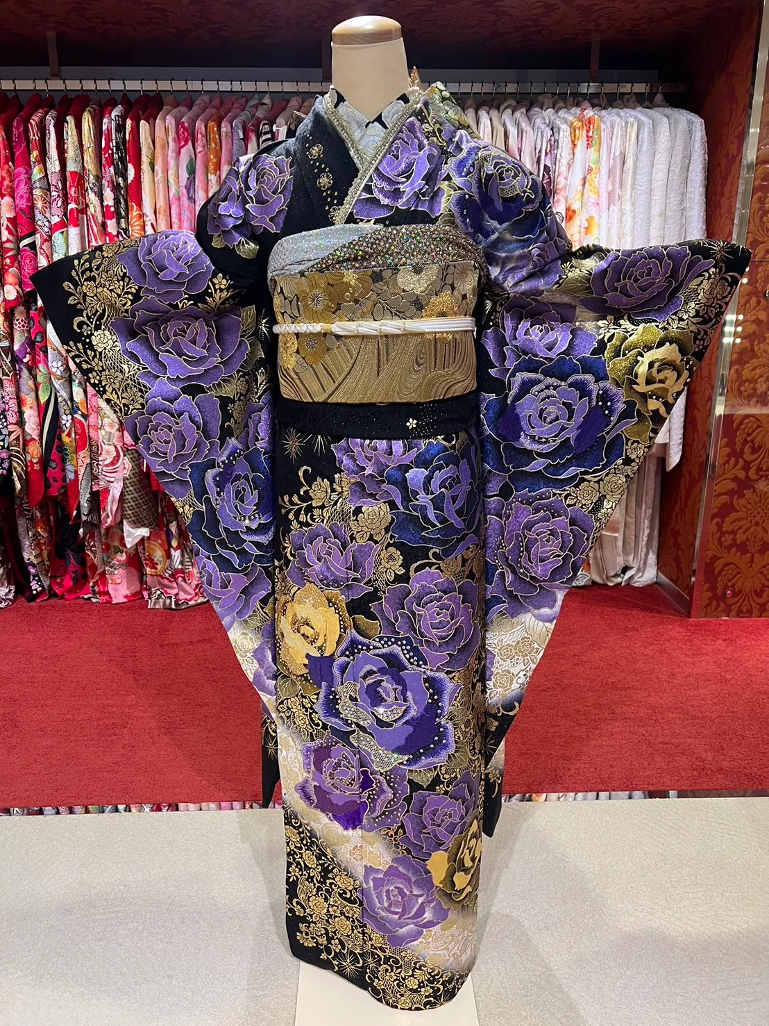 成人式　振袖　ネットレンタル　大阪　キラキラ　紫　綺麗　ラグジュアリー　かわいい　