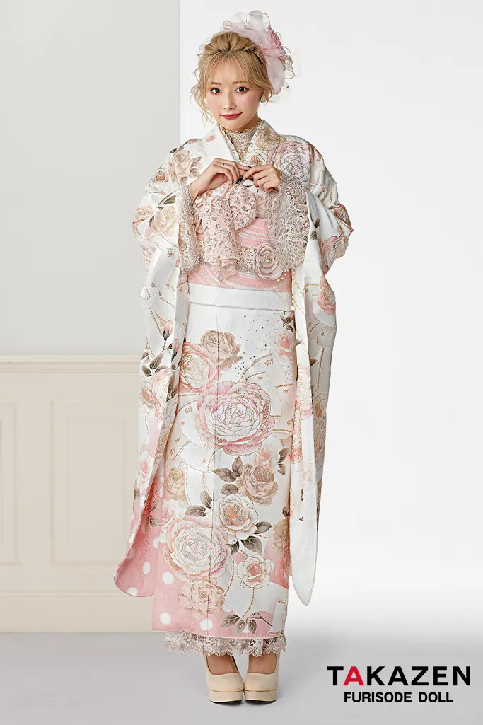 成人式　レンタル　振袖　可愛い　今どき　ヘップバーン　シャネルカラー　ピンクの振袖　白色の振袖　ドレス振袖