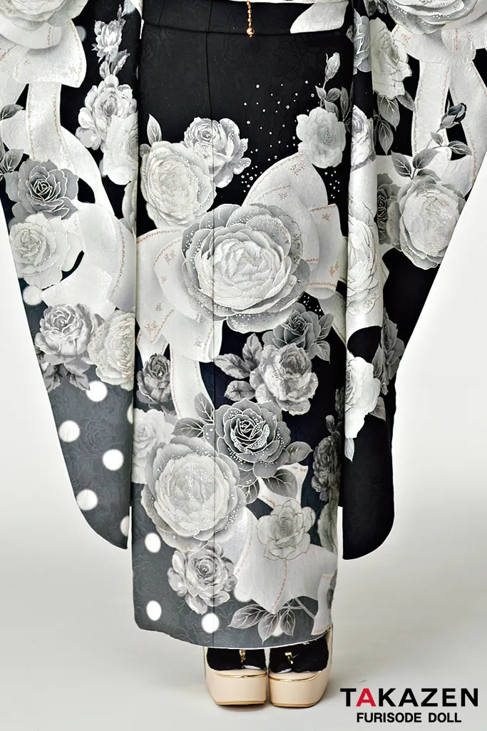 成人式 レンタル 振袖 可愛い 今どき 淡い色 ブラック 黒色 キラキラ リボン シャネルカラー