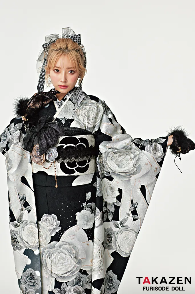 成人式 レンタル 振袖 可愛い 今どき 淡い色 ブラック 黒色 キラキラ リボン シャネルカラー