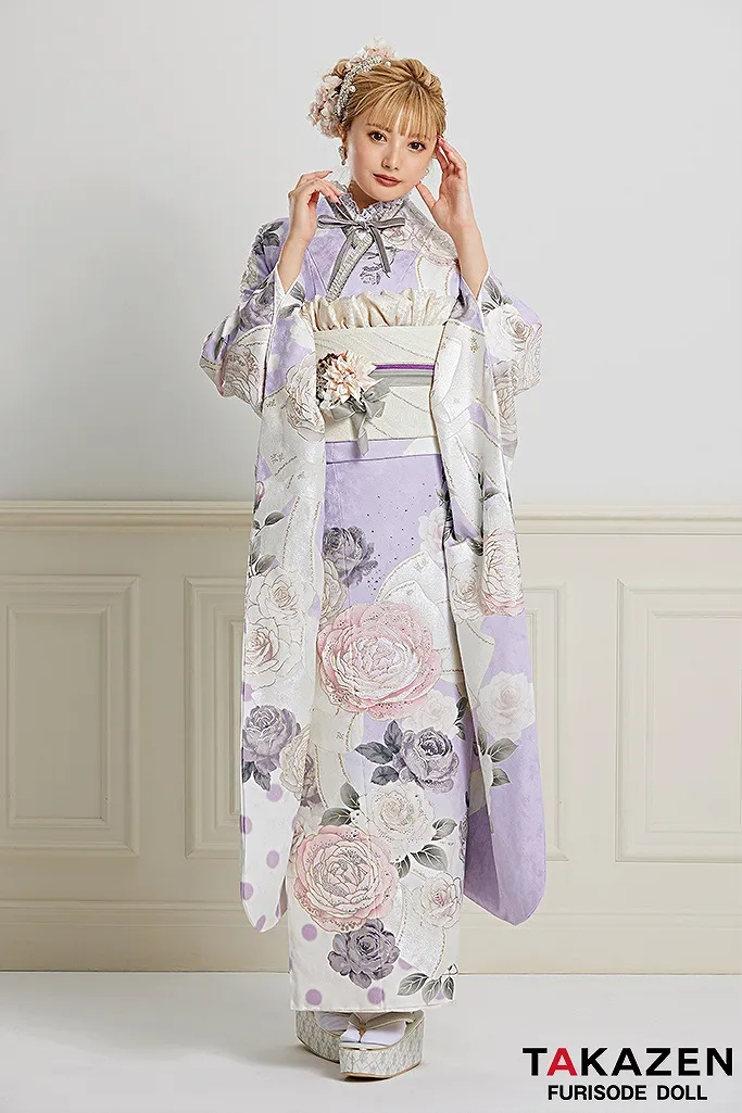 成人式　レンタル　振袖　可愛い　今どき　ヘップバーン　シャネルカラー　紫の振袖　パープルの振袖　白色の振袖　ドレス振袖