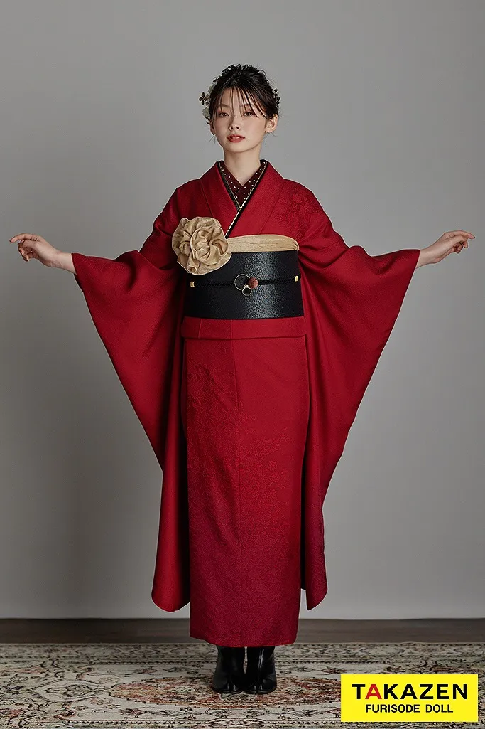 成人式 レンタル 振袖 可愛い 今どき 赤色振袖 エンジ 無地振袖 オシャレ振袖 人気の振袖